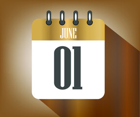Icon day 1 june, wooden calendar template for holidays and events
