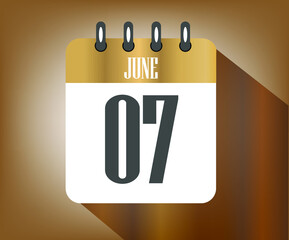 Icon day 7 june, wooden calendar template for holidays and events