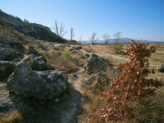 Fototapeta na wymiar Rocky hill Sandberg and footpath to Devin castle, Slovakia