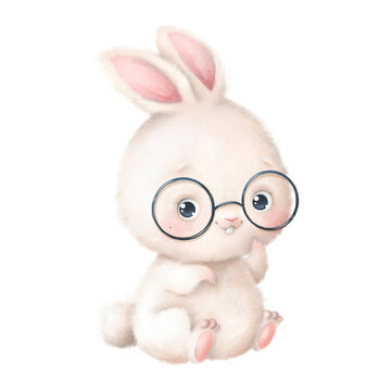 Illustration of a cute cartoon bunny isolated on a white background. Cute little animals.