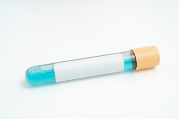 Test tube with empty label  to biological sample for medical laboratory research on white background