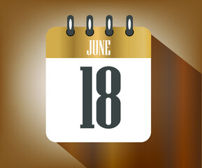Icon day 18 june, wooden calendar template for holidays and events