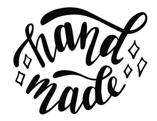 Hand Made label phrase handwritten lettering vector. 