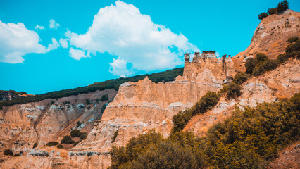 Kula Fairy Chimneys, Kula Geopark at location Manisa, Turkey. Kula Volcanic Geopark, also known as...