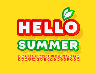 Vector colorful banner Hello Summer. Creative Modern Font. Bright Sticker set of  Alphabet Letters and  Numbers.