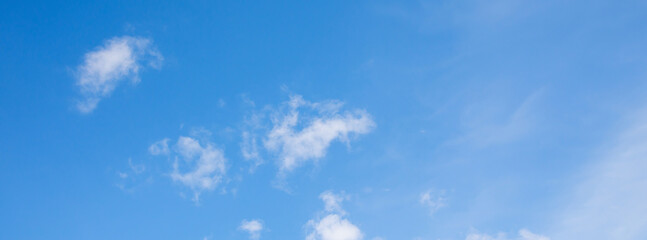 Blue sky and white clouds. Sky banner, cloud background