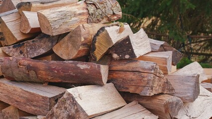 Chopped Logs of Wood For Fireplace Stored Outdoor