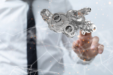 gear system data. Connecting lines and dots.Big data visualization