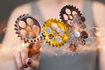 gear system data. Connecting lines and dots.Big data visualization