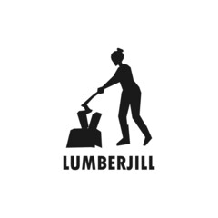 Woman cutting woods with axe. Female wood worker simple black vector silhouette illustration.