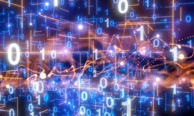 Fototapeta premium Neural network 3D illustration. Big data and cybersecurity