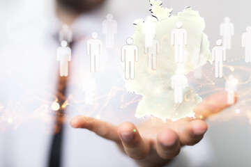 germany map  -  Global network. Blockchain. 3D illustration. Neural networks and artificial intelligence. Abstract