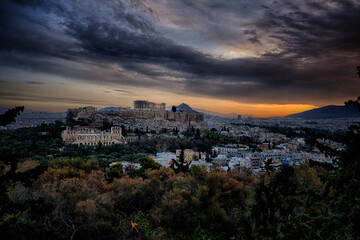 Early morning in Athens, sunrise over the Acropolis