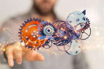 Fototapeta premium gear system data. Connecting lines and dots.Big data visualization