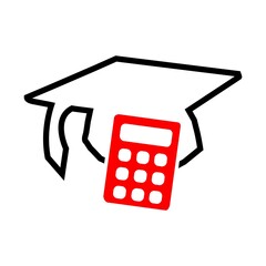 Graduation hat and calculator icon vector.  Concept of save the cost of education or calculate the cost of education.