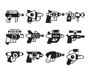 space gun and futuristic gun icons vector set