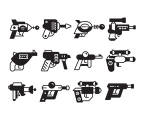 space gun and futuristic gun icons vector set