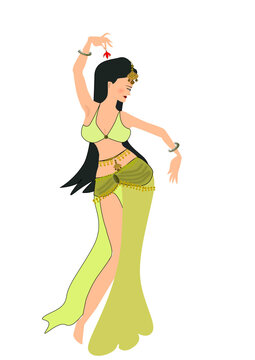 Dancing woman in Green Dress Vector Illustration.