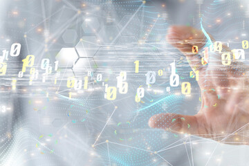 abstract lines with dots over dark background.