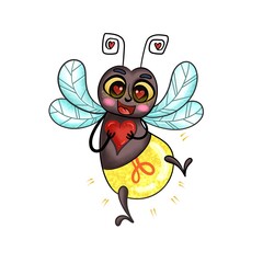 Firefly with heart sticker isolated on white background