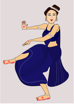 Indian woman in blue dress dancing pose vector art.woman dancing pose illustration.
