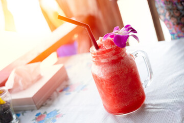 Ice Watermelon smoothie frappe fruit punch good fresh cool drink in summer season.