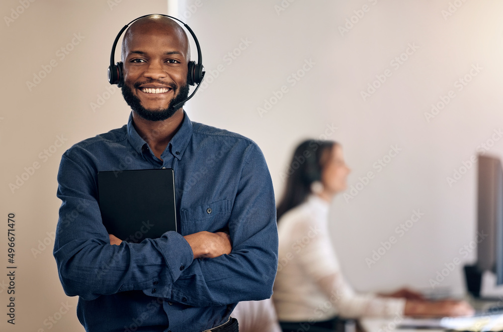 Aufkleber ill work on finding the right solution for you. portrait of a young call centre agent using a digita