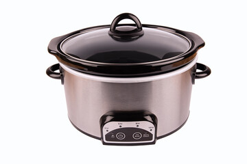 Stainless crock pot isolated on a white background. Cut out. - 496671498