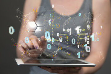 holding 3D rendering group of blue people