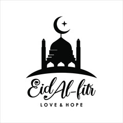 Eid al Fitr Silhouette Illustration with Mosque Vector Graphic