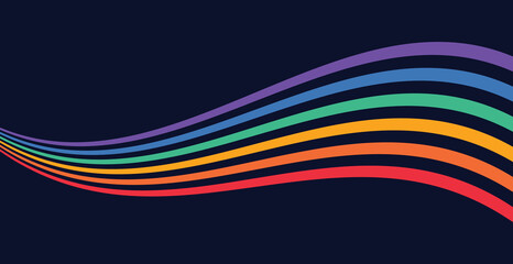 LGBT Pride Flag Wave Background. LGBTQ Gay Pride Neon Rainbow Flag Illustration Isolated on Dark Blue Background. Vector Banner Template for Pride Month