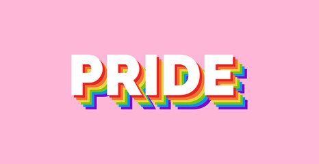 PRIDE Rainbow Text Banner for LGBTQ+ Pride Month. Pride Typography with Rainbow Flag Colours on Pink Background. - 496672825