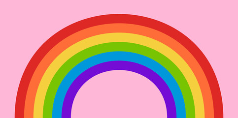 Obraz premium Rainbow Background Illustration Vector. Retro Style Rainbow Isolated on Pastel Pink Background