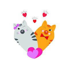 Loving cartoon cats. Lovely cats. Vector illustration isolated on white background