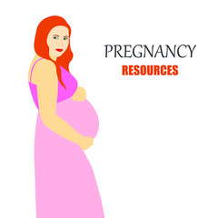 Obraz na płótnie Canvas Red-haired pregnant woman. Pregnant female character. Graphic resources on pregnancy. Vector illustration isolated on white background