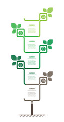 Sustainable development and growth of the eco business or green technology. Time line. Business concept with five steps or processes. Vertical green infographics or timeline with 5 options.