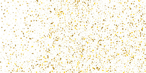 Golden glitter confetti on a white background. Illustration of a drop of shiny particles. Decorative element. Luxury background for your design, cards, invitations, gift, vip.