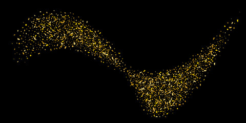 Fototapeta premium Golden glitter confetti on a black background. Illustration of a drop of shiny particles. Decorative element. Luxury background for your design, cards, invitations, gift, vip.