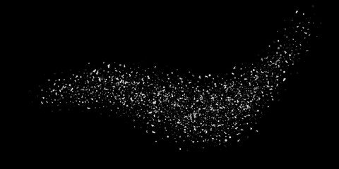 Silver confetti point on a black background. Luxury festive background. Silver grainy abstract texture overflows against a black background. Element of design. Vector illustration, EPS 10.