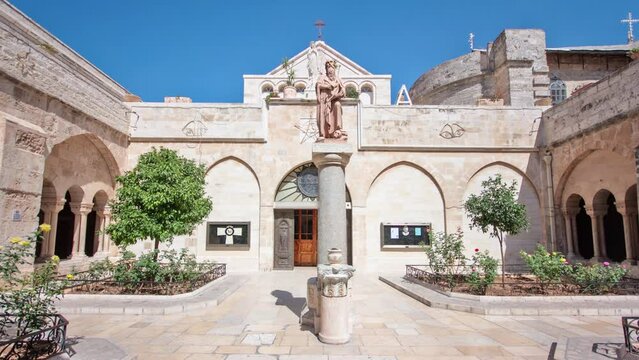 The Church of the Nativity of Jesus Christ timelapse hyperlapse. Palestin. The city of Bethlehem.