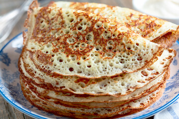 Yeast pancakes close up.