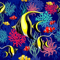 Crédence de cuisine en verre imprimé Dessiner Poisson ange et poisson clown Vector Seamless Pattern Textile Pattern Design