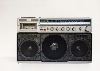 80s boombox on white wall background