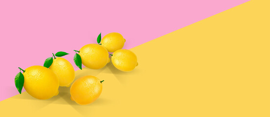 

A composition of yellow lemons on a colored background.
Healthy lifestyle, vitamins. Background, design.