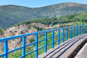 Fototapeta premium Mountain footbridge with balustrade . Pedestrian bridge in Balkans