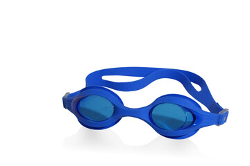blue swimming goggles on white background, object, sport, convenience, copy space