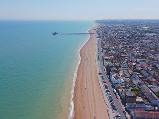 Aerial drone. The town of Deal in Kent with its beach and pier - obrazy, fototapety, plakaty