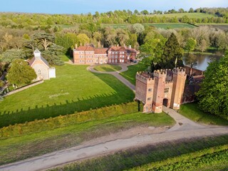 Aerial drone view of Lullingstone Castle and The World Garden in Eynsford, Kent, England.