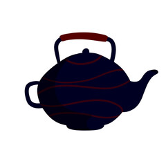 Tea set. Kitchen utensils. Teapot. Doodle illustration
