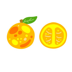 Orange or sour tangerine. Half citrus fruit. Healthy food with vitamin C.